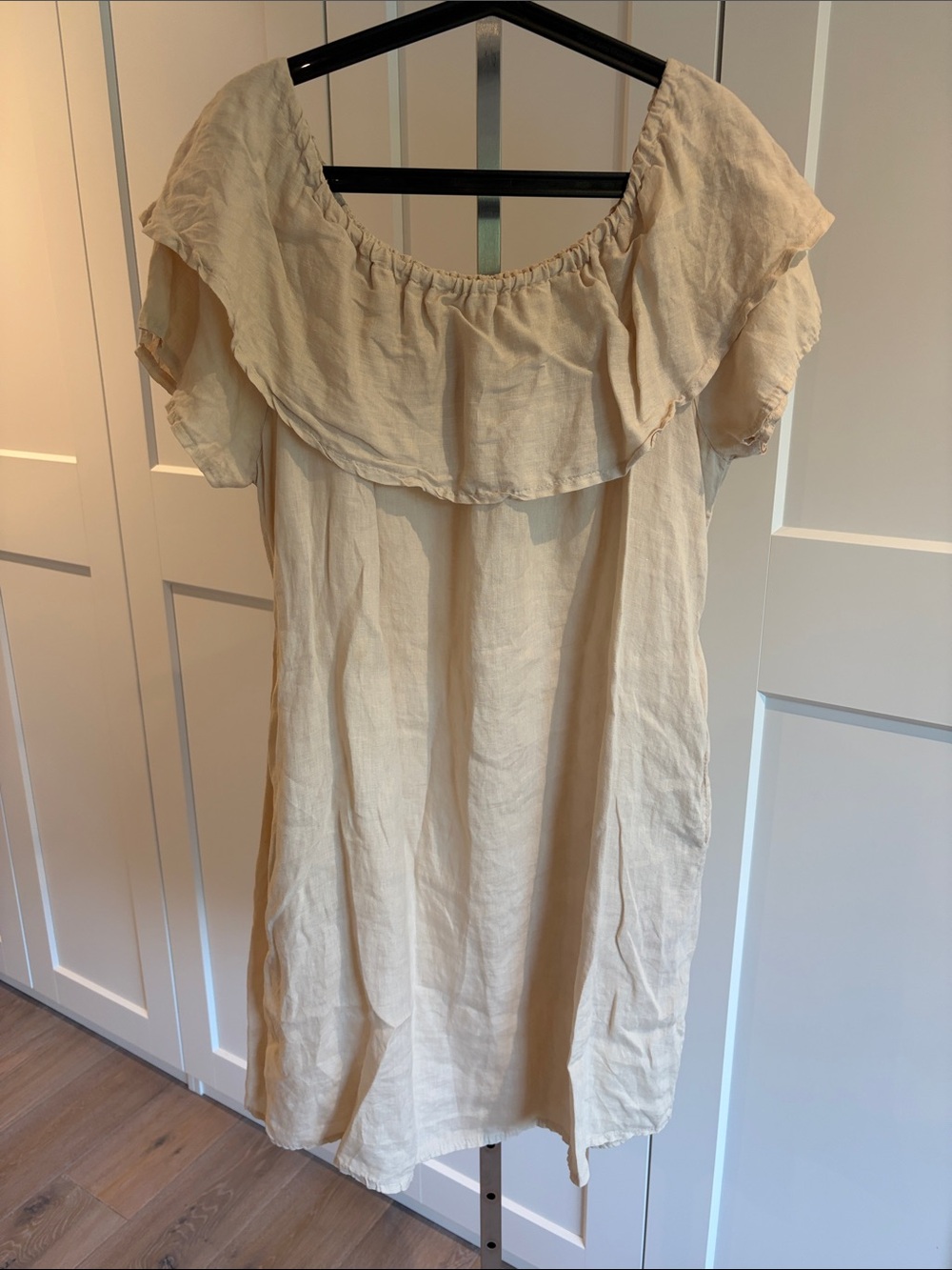 Light Cream Off-Shoulder Mini Dress with Ruffle